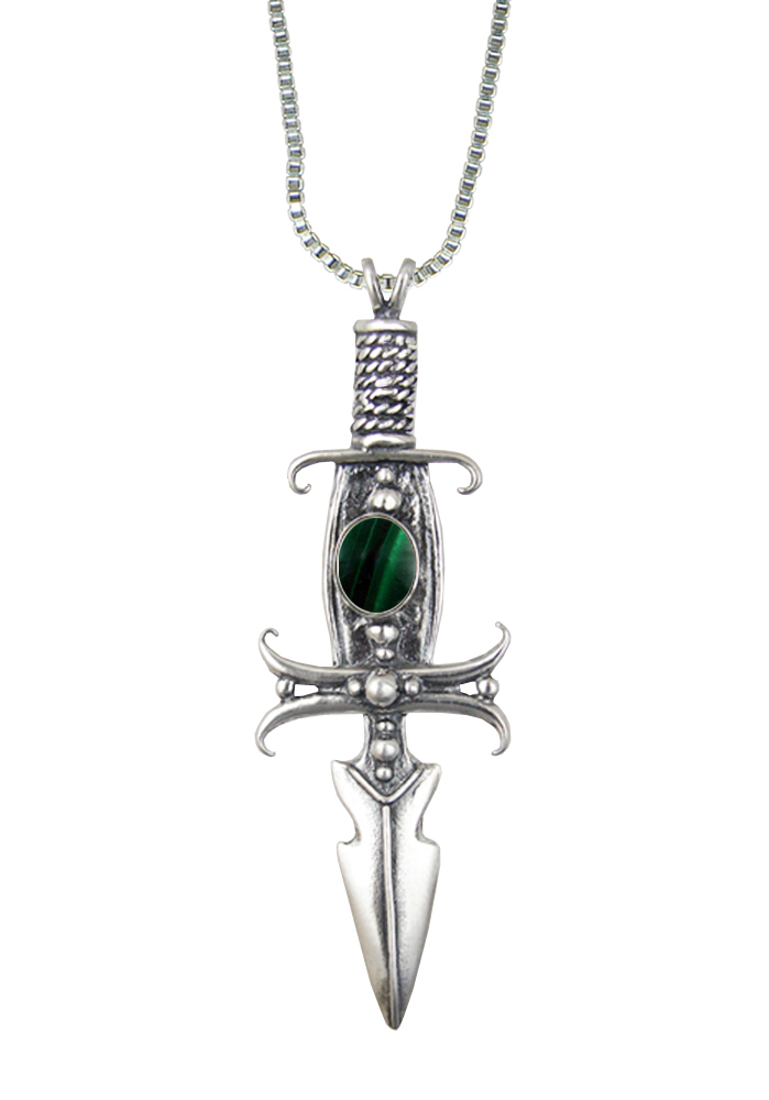 Sterling Silver Deathmaker Knife Dagger Pendant With Malachite